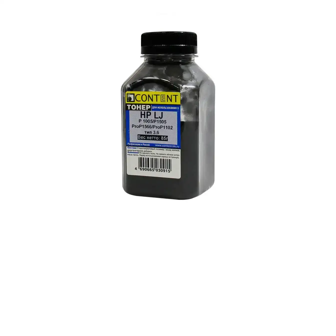 Тонер Content для HP LJ P1005/P1505/ProP1566/ProP1102, Тип 3.6, Bk, 85 г, банка Тонер Content для HP LJ P1005/P1505/ProP1566/ProP1102, Тип 3.6, Bk, 85 г, банка