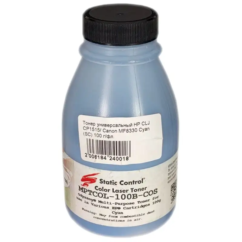 Тонер Static Control универсальный для HP CLJCP1515/Canon MF8330, C, 100 г, флакон