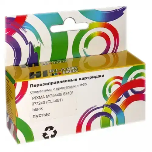 Перезаправляемый картридж Hi-Black (HB-CLI-451) для Canon PIXMA MG5440, Bk, пустой, с чипом Перезаправляемый картридж Hi-Black (HB-CLI-451) для Canon PIXMA MG5440, Bk, пустой, с чипом